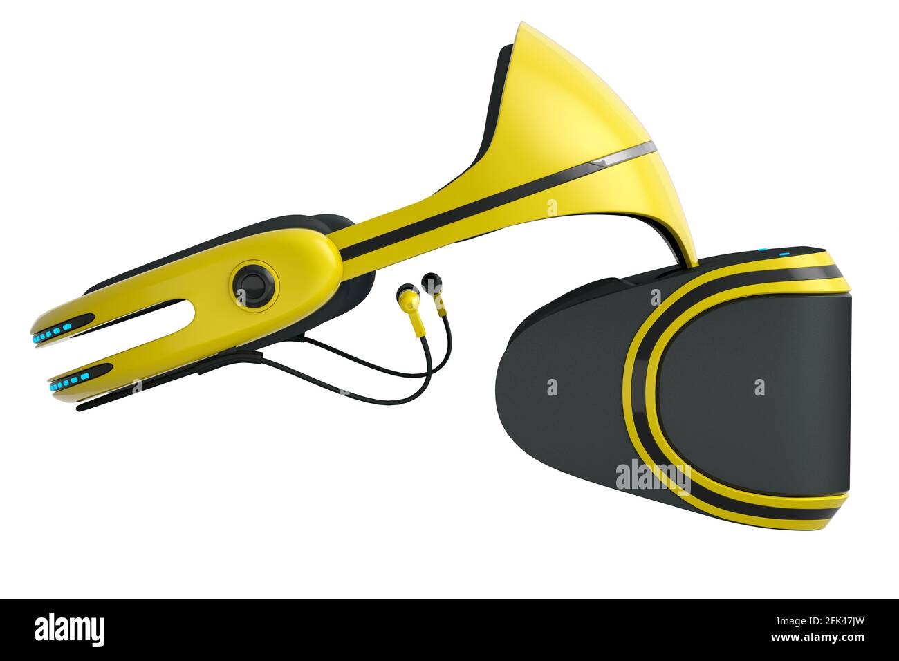 Occhiali di realtà virtuale gialli isolati su sfondo bianco. rendering 3d Foto Stock