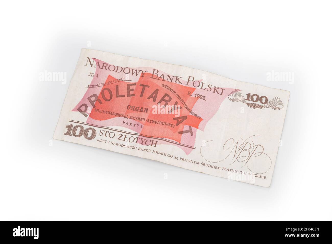 Vecchia polacca cento zloty nota dall'era comunista su a. sfondo bianco Foto Stock