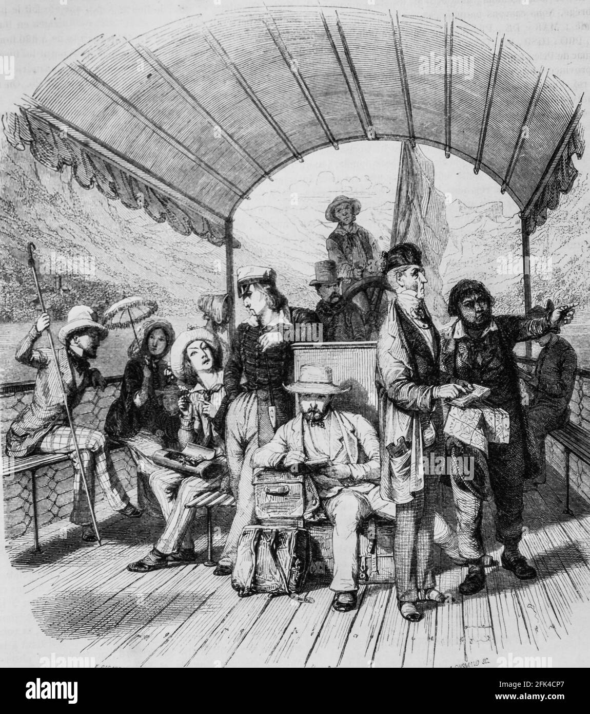 pont d'un bateau a vapeur, le magazin pittoresque, editeur edouard charton, 1860 Foto Stock