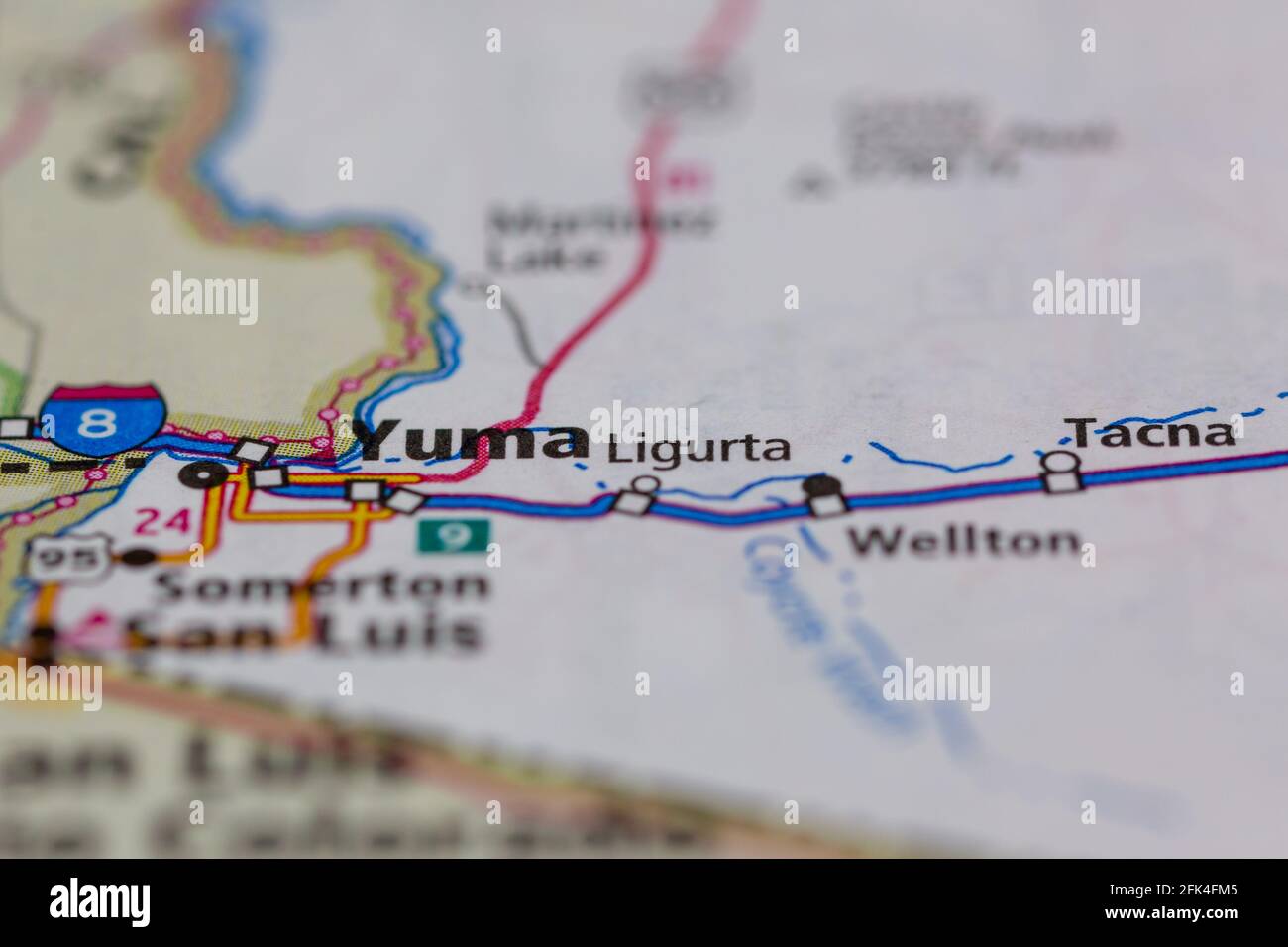 Yuma Arizona USA mostrato su una mappa geografica o su una strada mappa Foto Stock