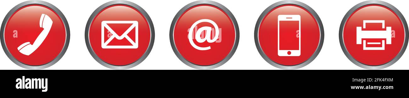 Pulsanti di contatto rossi Hotline vettoriale Telefono e-mail Fax vettore di comunicazione Illustrazione Vettoriale