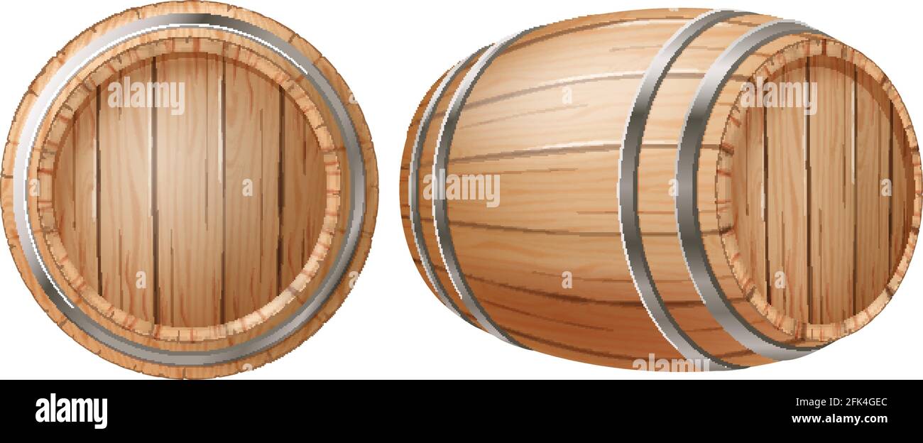 Botte in due viste isolato su sfondo bianco. Illustrazione vettoriale fotorealistica. Illustrazione Vettoriale