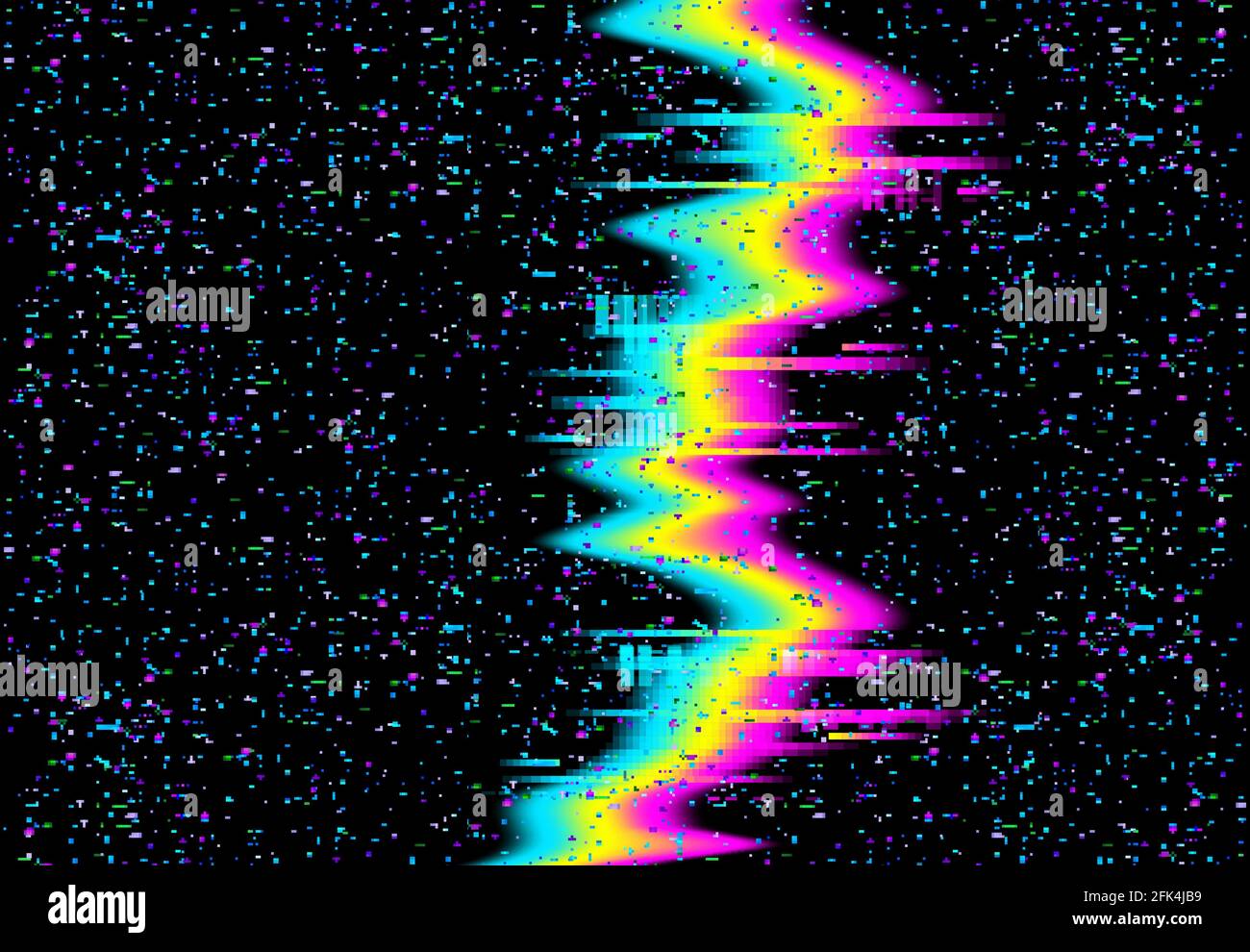 Rumore di stridio sullo schermo TV, pixel digitale o effetto VHS, vettore, errore video statico sullo sfondo del computer. Disturbi e distorsione del segnale sulla televisione, Illustrazione Vettoriale