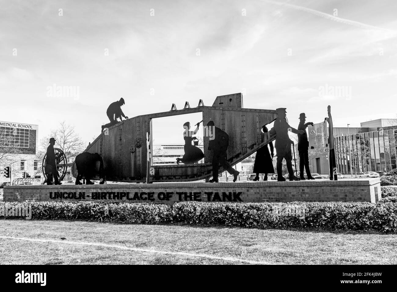 Immagine monocromatica di Lincoln Tank Memorial Foto Stock