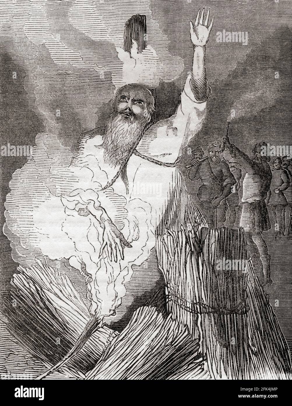 Il martirio di Thomas Cranmer, 1556. Thomas Cranmer, 1489 – 1556. Capo della riforma inglese e Arcivescovo di Canterbury. From the History of Progress in Great Britain, pubblicato nel 1866. Foto Stock