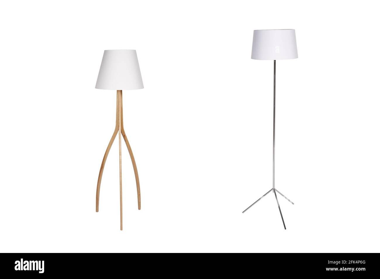 Due moderne lampade da pavimento isolate su sfondo bianco Foto Stock