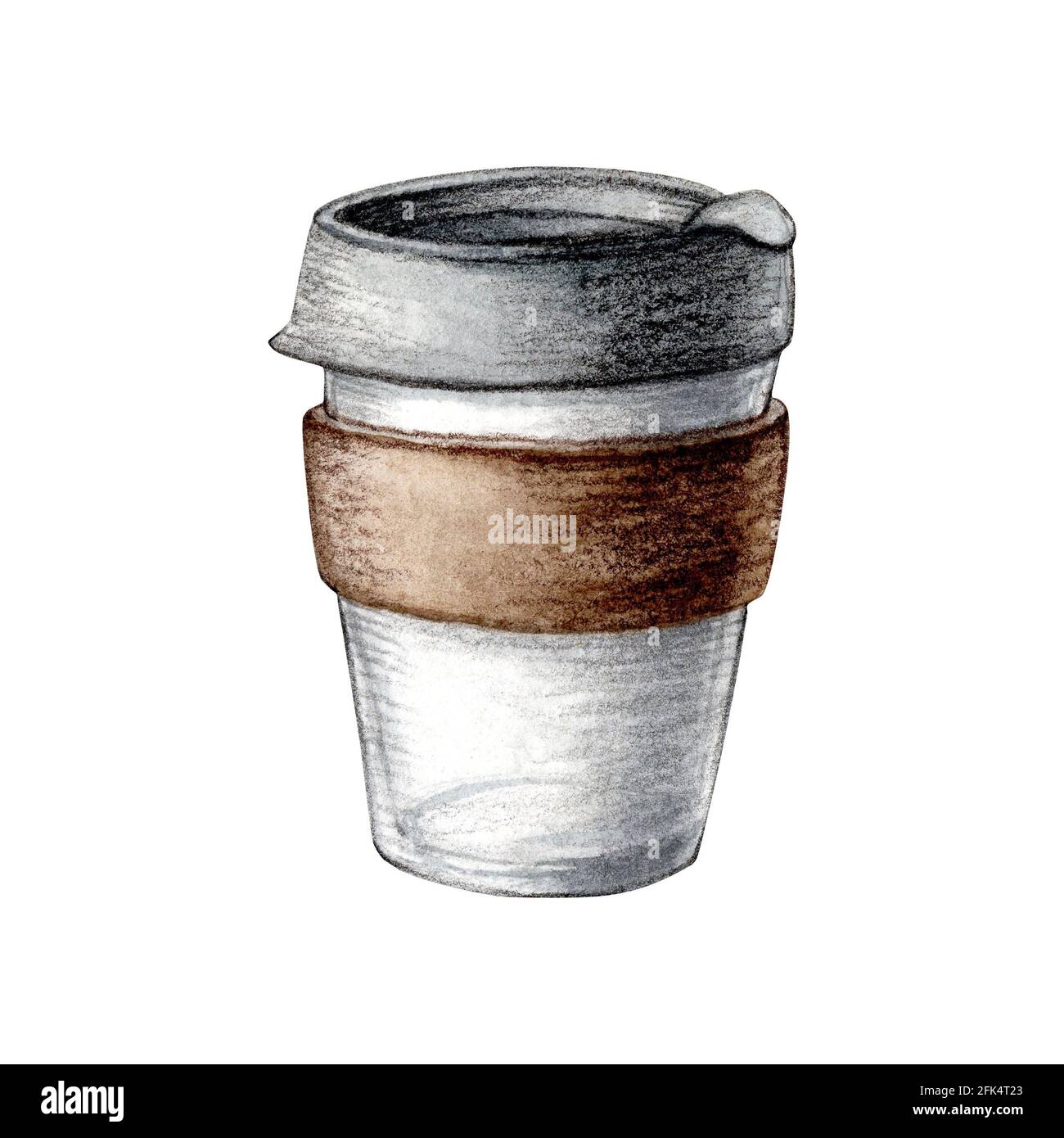 Immagine acquerello senza scarico bicchiere di caffè isolato su sfondo bianco. Design eco-compatibile. Verniciatura di alta qualità Foto Stock
