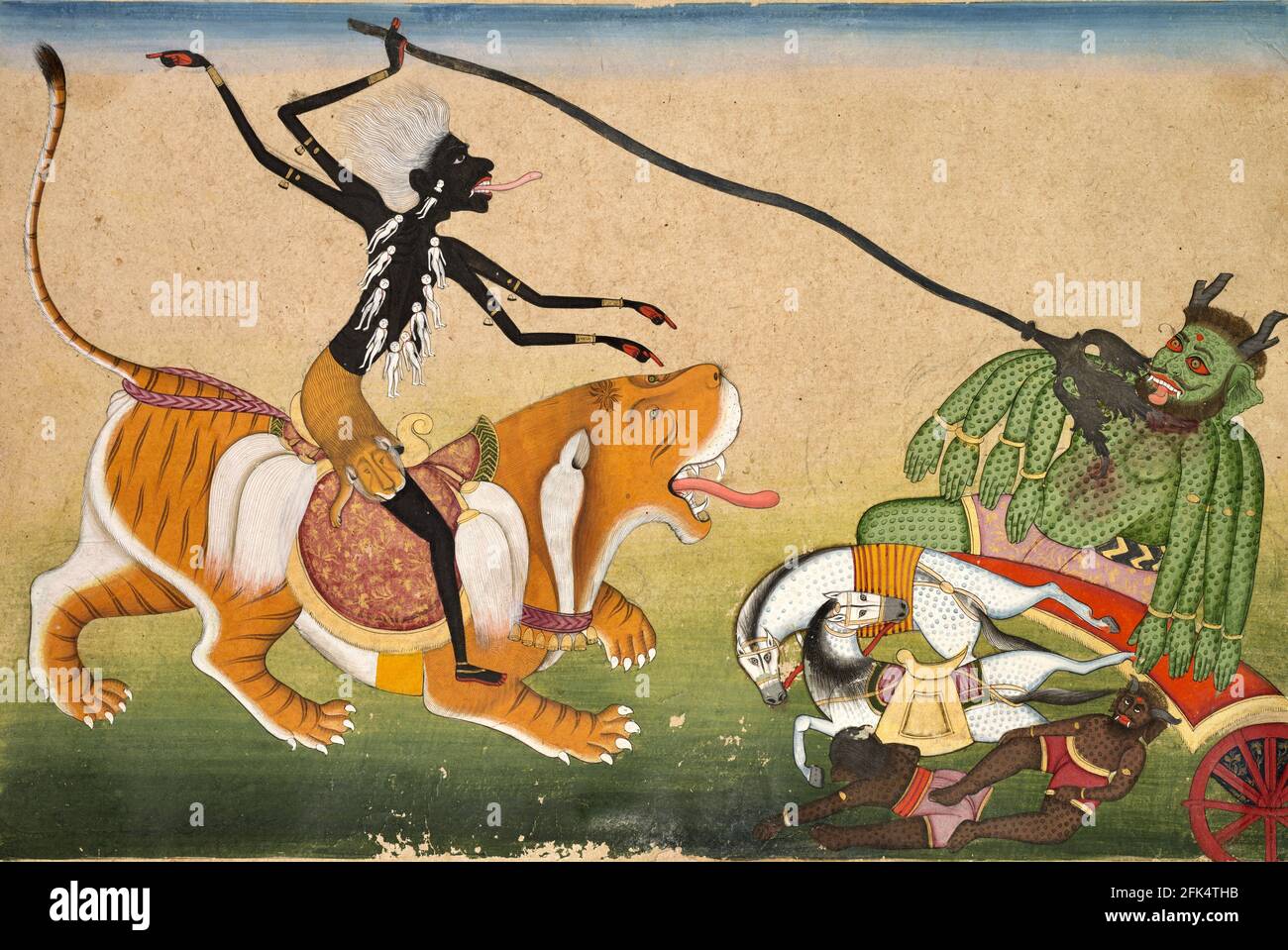 Kali attaccando Nisombha - circa 1740 Foto Stock