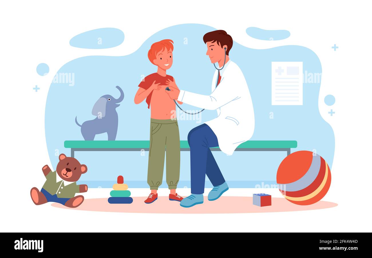 I bambini visitano il medico pediatra in ospedale, visita medica del bambino Illustrazione Vettoriale