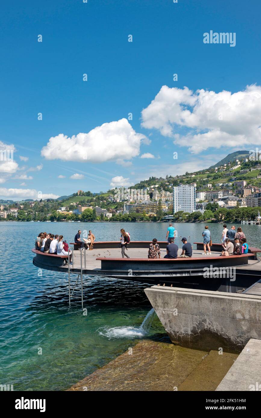 Svizzera, Vaud, Waadt, Lac Léman, Genfer See, Lago di Ginevra, Montreux, ville, Stadt, città, Les quais, die Docks, le banchine *** Local Caption *** SWI Foto Stock