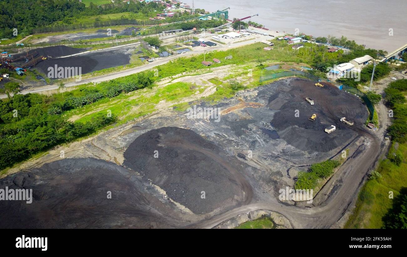 estrazione del carbone, cumulo di scorte, vista aerea Foto Stock