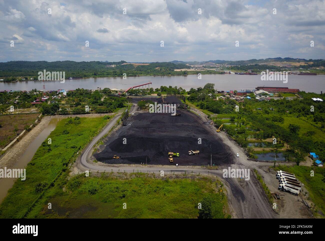 estrazione del carbone, cumulo di scorte, vista aerea Foto Stock