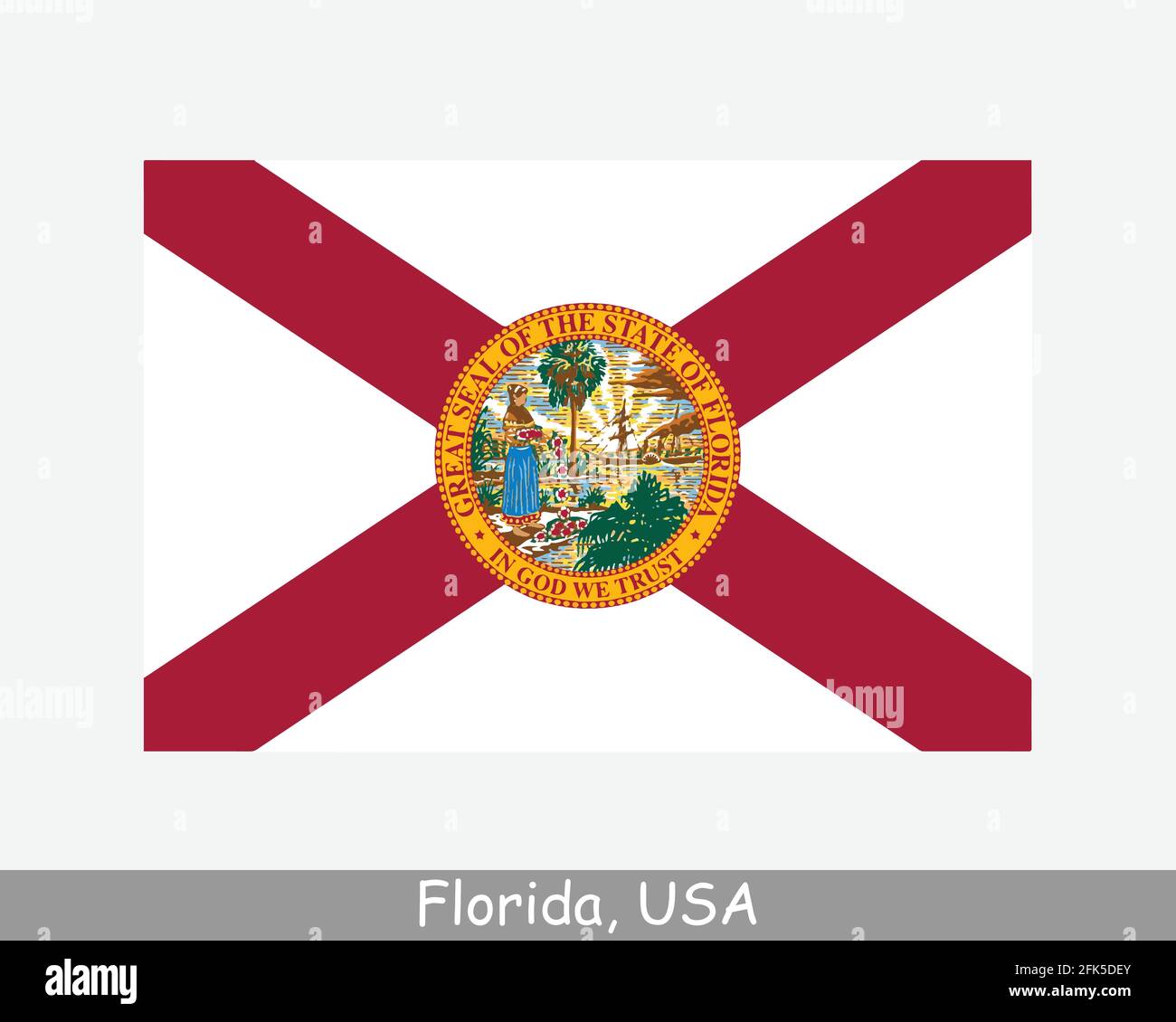 Bandiera di stato degli Stati Uniti della Florida. Bandiera di FL, USA isolato su sfondo bianco. Stati Uniti, America, Stati Uniti, Stati Uniti. Vettore ill Illustrazione Vettoriale