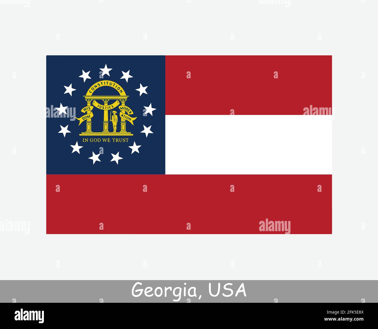 Bandiera dello Stato degli Stati Uniti della Georgia. Bandiera di GA, USA isolato su sfondo bianco. Stati Uniti, America, Stati Uniti, Stati Uniti. Vettore ill Illustrazione Vettoriale