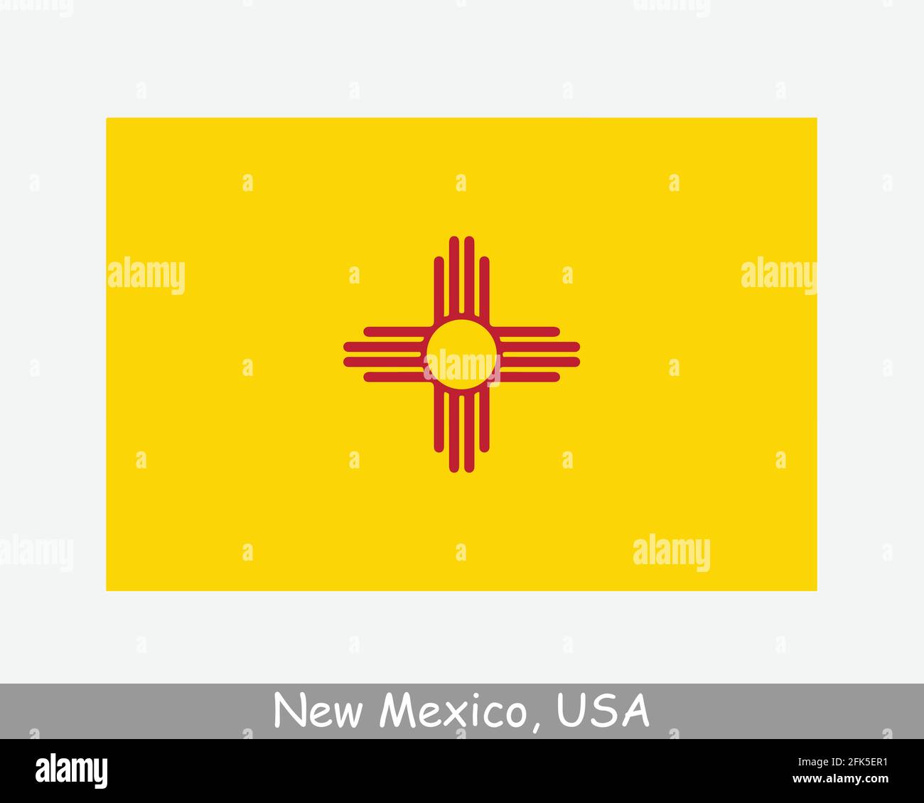 Bandiera dello Stato USA del nuovo Messico. Bandiera di NM, USA isolato su sfondo bianco. Stati Uniti, America, Stati Uniti, Stati Uniti. Vettore Illustrazione Vettoriale