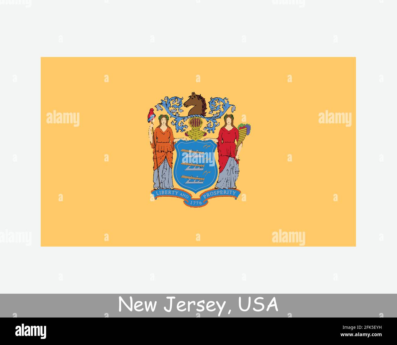 Bandiera dello stato del New Jersey USA. Bandiera di NJ, USA isolato su sfondo bianco. Stati Uniti, America, Stati Uniti, Stati Uniti. Vettore Illustrazione Vettoriale