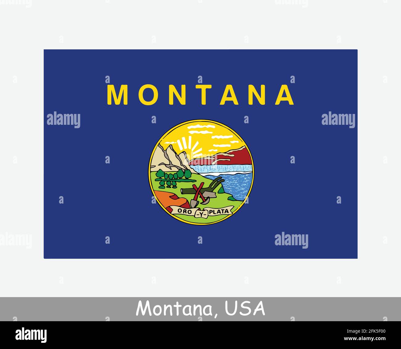 Bandiera dello Stato degli Stati Uniti del Montana. Bandiera di MT, Stati Uniti isolati su sfondo bianco. Stati Uniti, America, Stati Uniti, Stati Uniti. Vettore ill Illustrazione Vettoriale