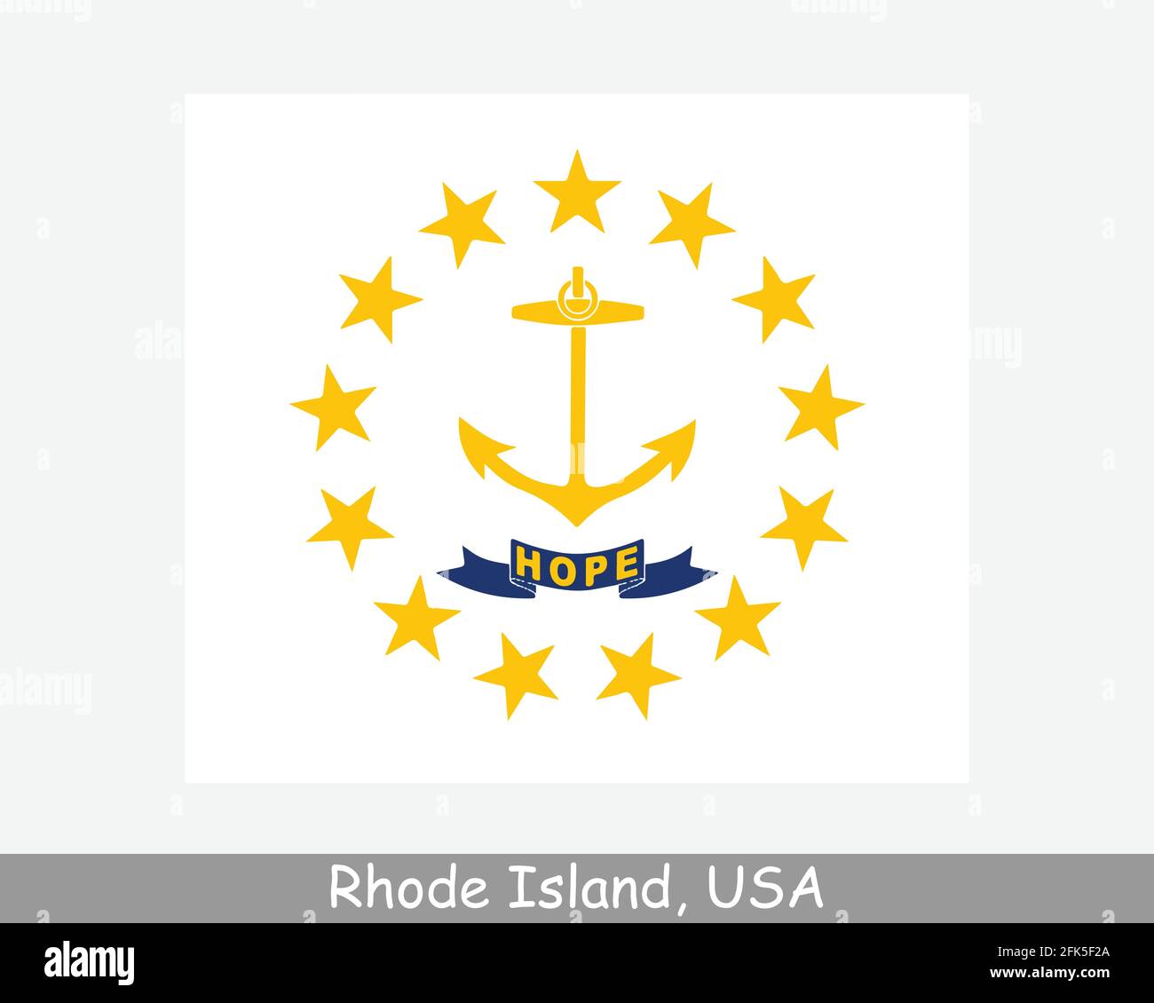 Bandiera di stato di Rhode Island USA. Bandiera di RI, Stati Uniti isolati su sfondo bianco. Stati Uniti, America, Stati Uniti, Stati Uniti. VECTO Illustrazione Vettoriale