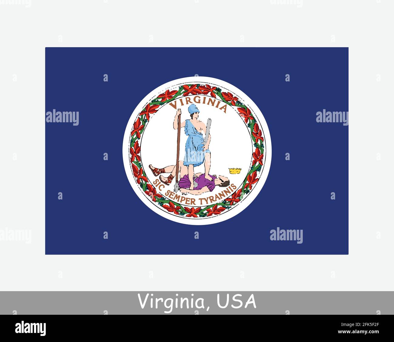 Bandiera di stato degli Stati Uniti della Virginia. Bandiera di VA, Stati Uniti isolati su sfondo bianco. Stati Uniti, America, Stati Uniti, Stati Uniti. Vettore il Illustrazione Vettoriale