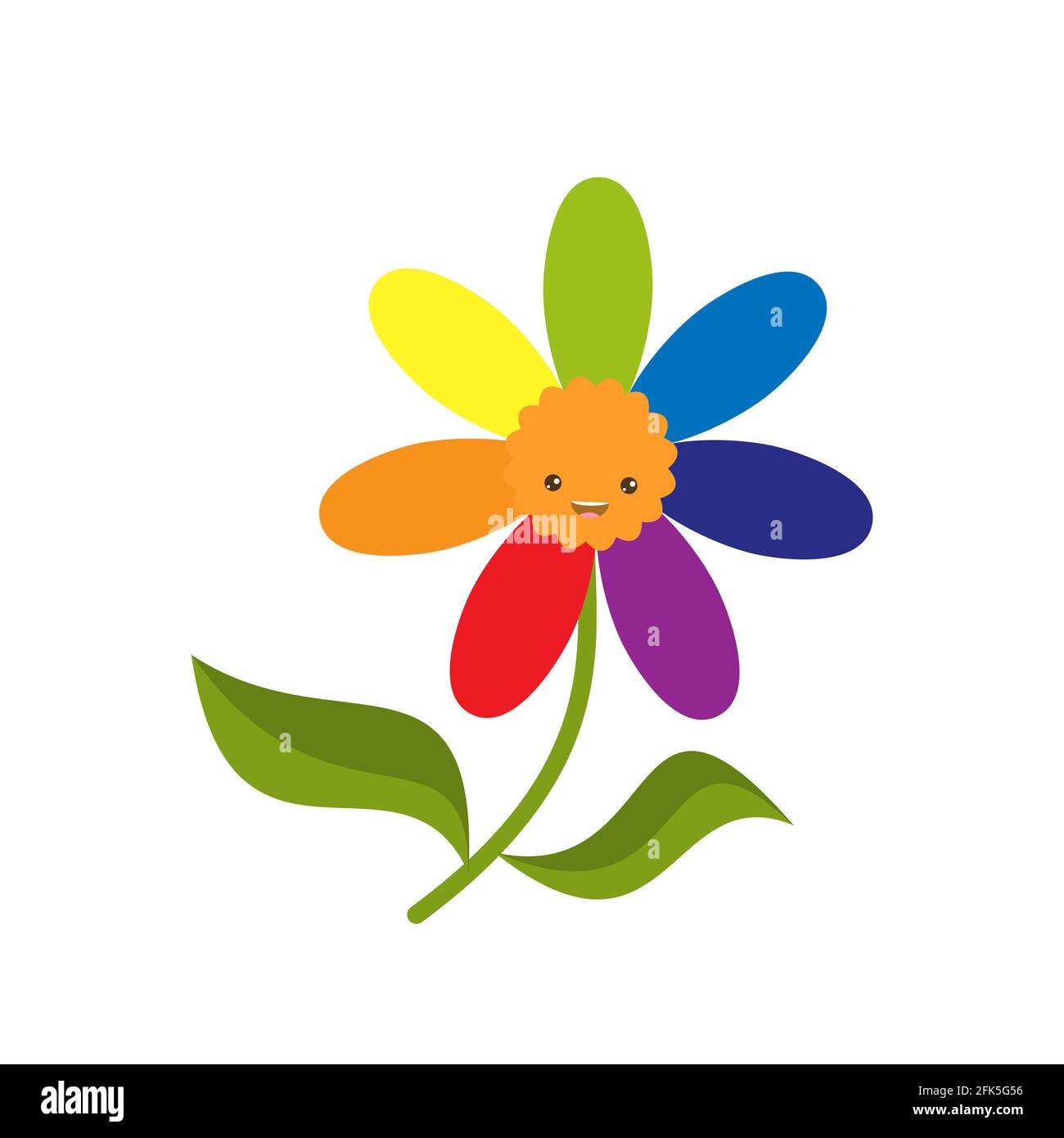 Fiore giocattolo educativo di sette colori per i bambini. Stile piatto cartoon. Illustrazione vettoriale Foto Stock
