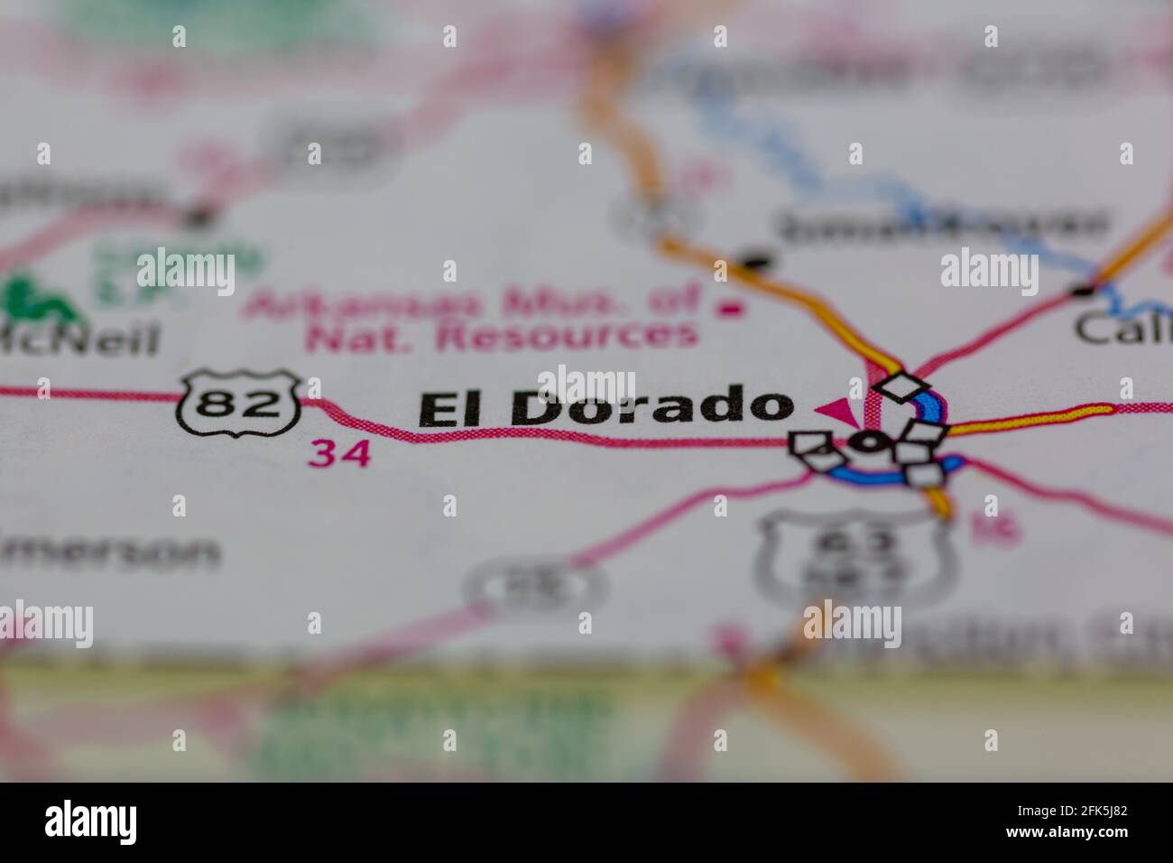 El Dorado Arkansas USA mostrato su una mappa geografica o. mappa stradale Foto Stock