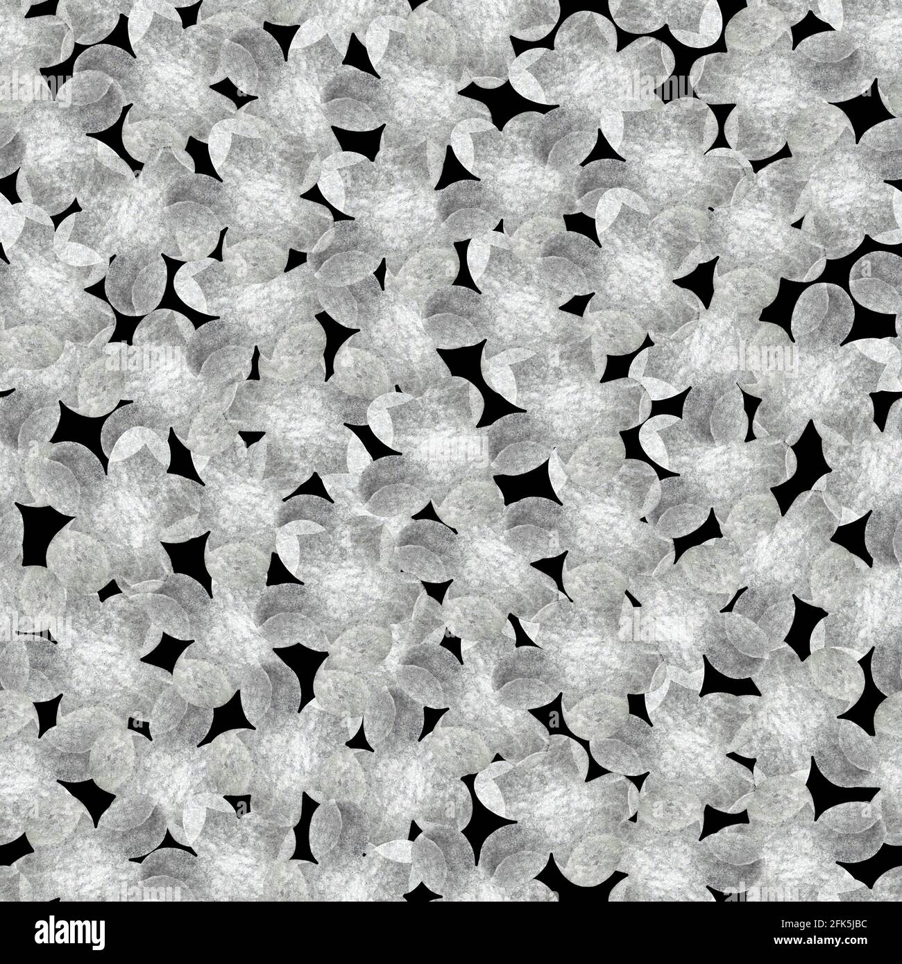 Fiori acquerelli, violette. Motivo bianco-nero monocromo senza cuciture con fiori selvatici. Ideale per stampe, tessuti, sfondi, sfondi, copertine Foto Stock