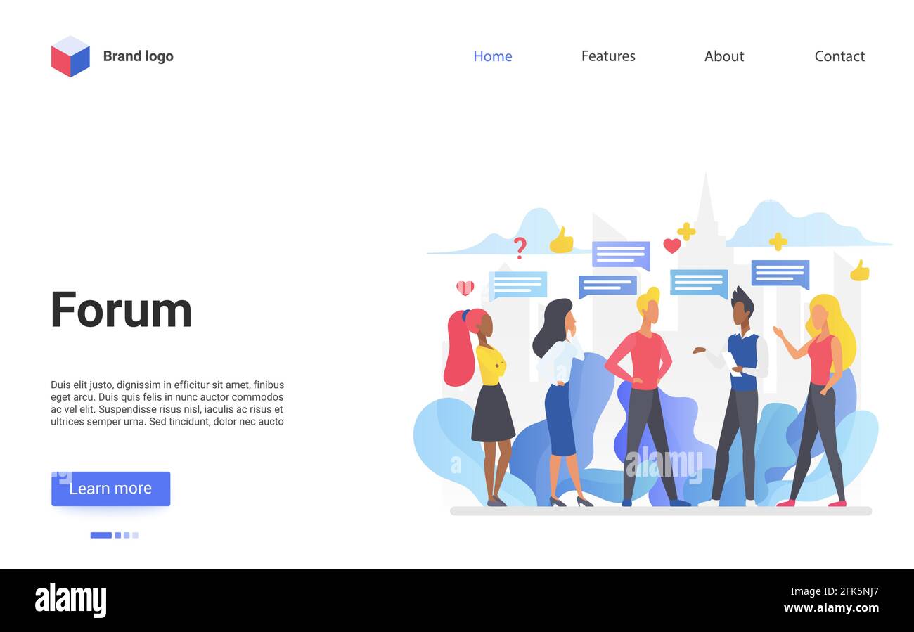 Forum chat online conversazione concetto landing page, parlare di tecnologia di dialogo virtuale Illustrazione Vettoriale