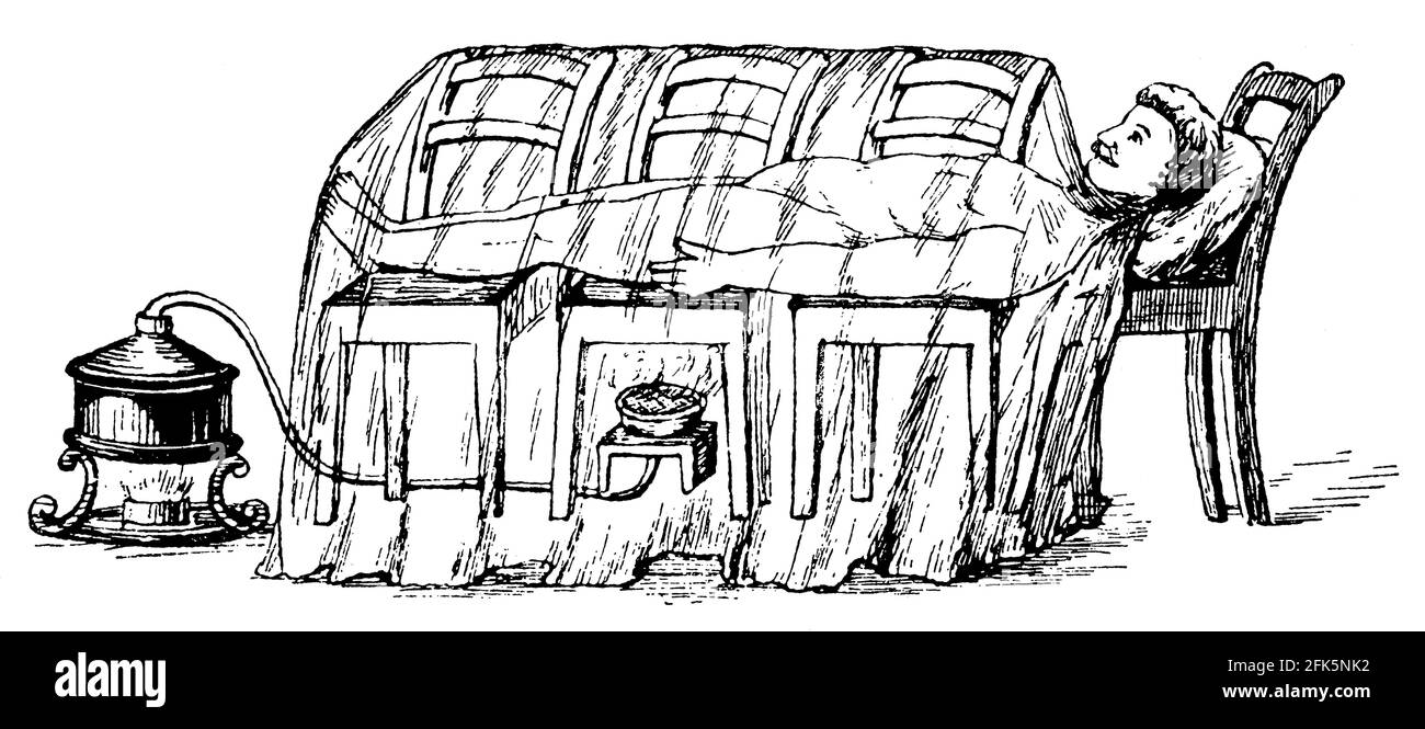 Letto bagno di vapore. Illustrazione del 19 ° secolo. Germania. Sfondo bianco. Foto Stock