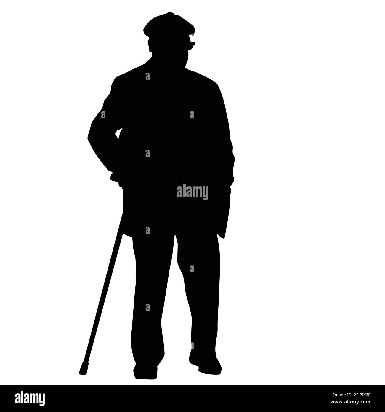 Il vecchio uomo silhouette con stick su sfondo bianco, illustrazione vettoriale Illustrazione Vettoriale