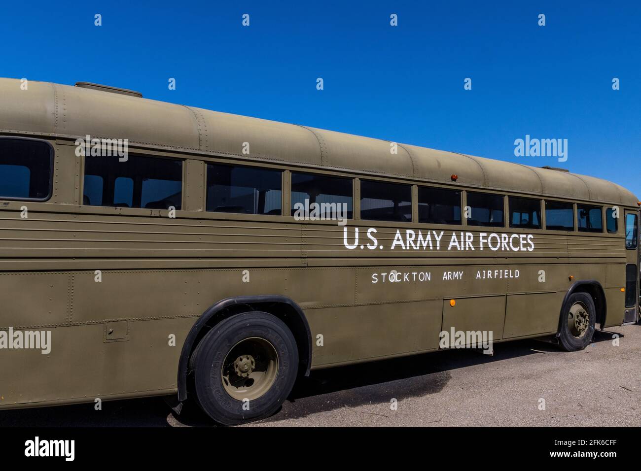 US Army Air Forces autobus a Stockton California USA Central Valley Foto Stock