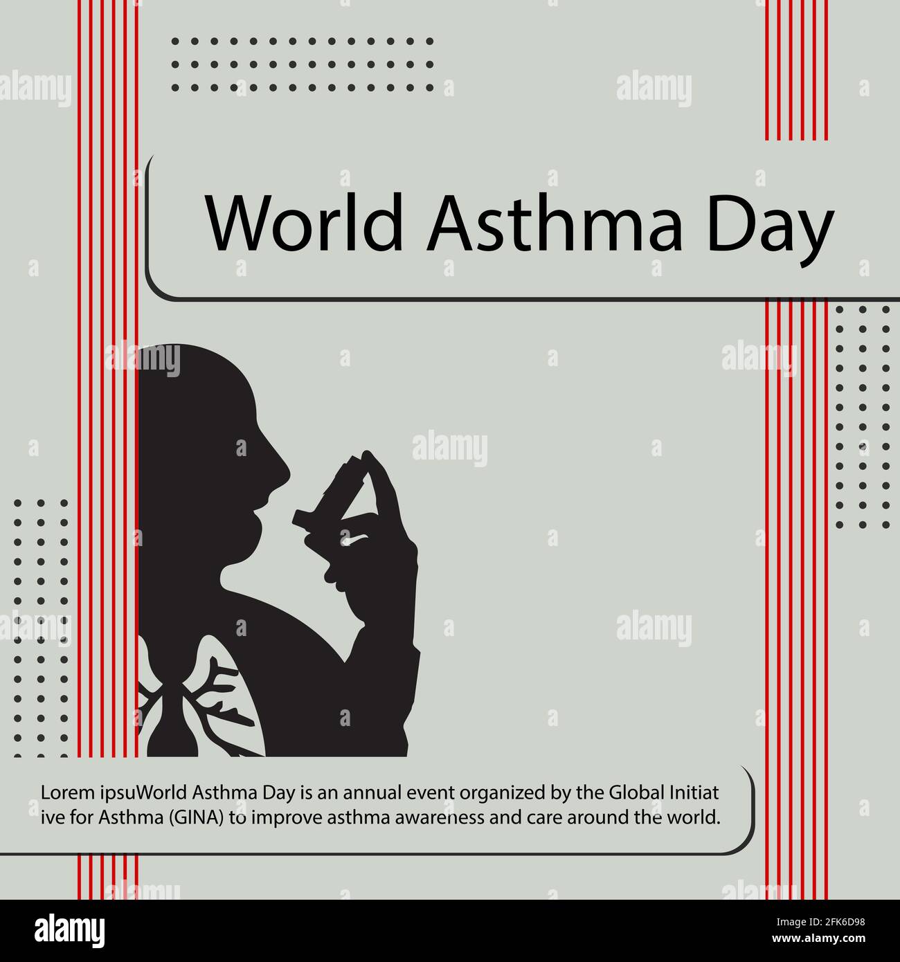 La Giornata Mondiale dell'Asma è un evento annuale organizzato dalla Global Initiative for Asma (GINA) per migliorare la consapevolezza e la cura dell'asma in tutto il mondo. Illustrazione Vettoriale