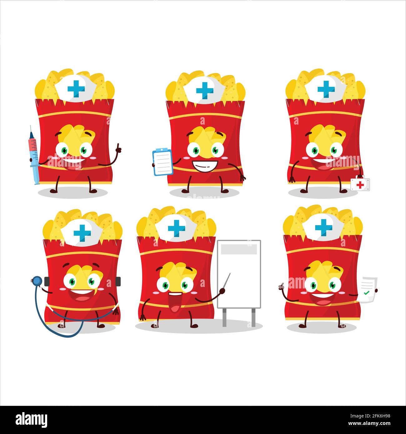 Medico professione emoticon con patata chip cartoon carattere. Illustrazione vettoriale Illustrazione Vettoriale