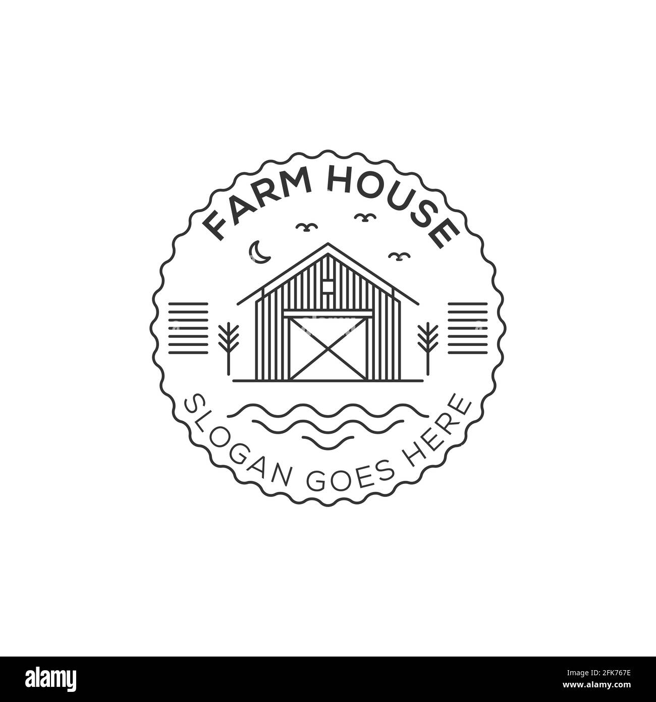 Illustrazione del logo Farm House. Vettore paesaggistico per prodotti naturali di fattoria. Icona del logo del profilo Illustrazione vettoriale. Illustrazione Vettoriale