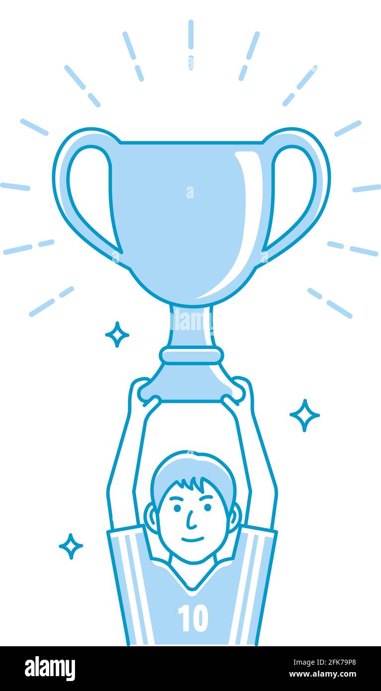 Illustrazione vettoriale di un giocatore sportivo che tiene un trofeo. Illustrazione Vettoriale