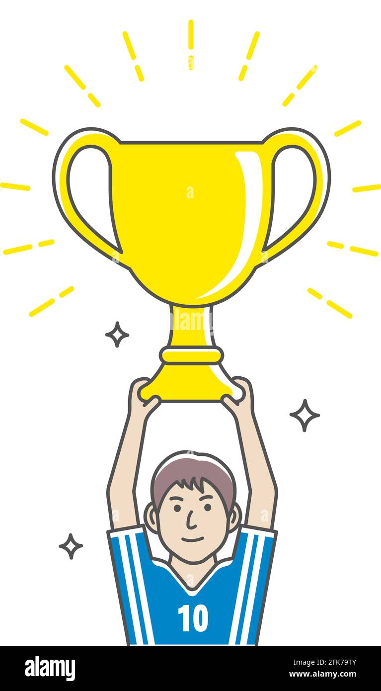 Illustrazione vettoriale di un giocatore sportivo che tiene un trofeo. Illustrazione Vettoriale