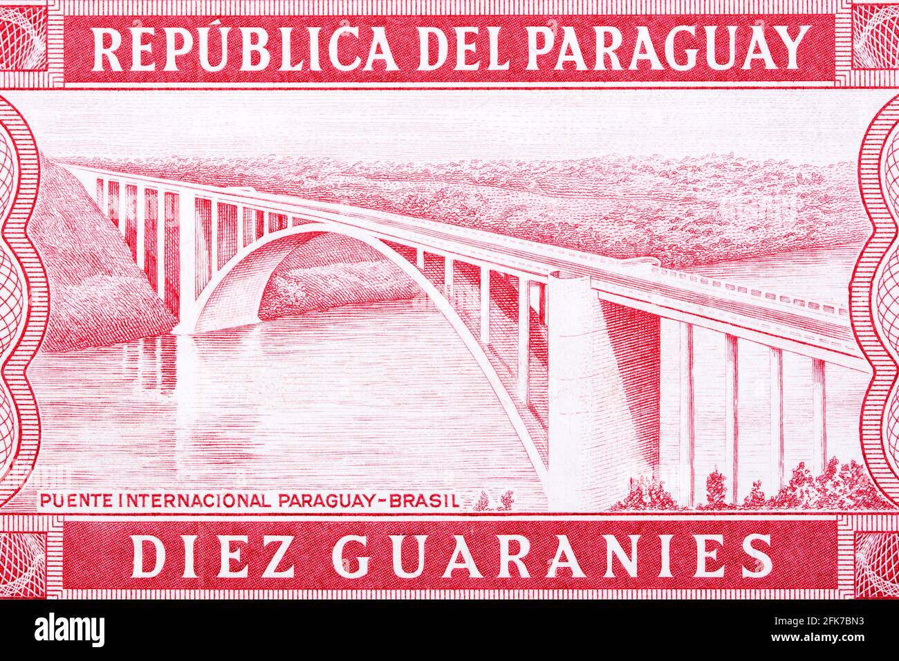 Ponte di amicizia (Brasile-Paraguay) dal denaro del Paraguay Foto Stock
