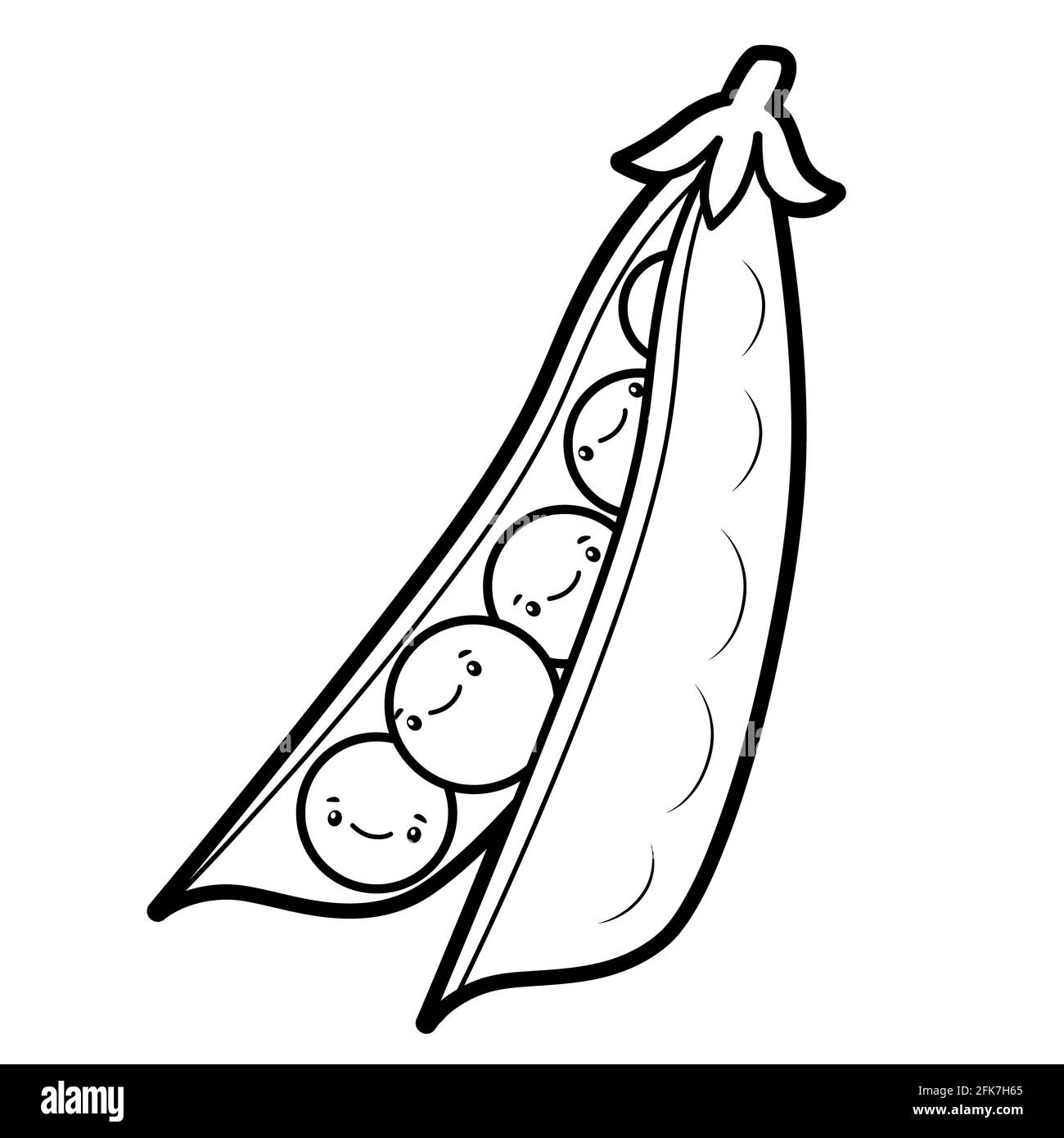 Libro da colorare o pagina per bambini. Illustrazione di piselli in bianco e nero Foto Stock