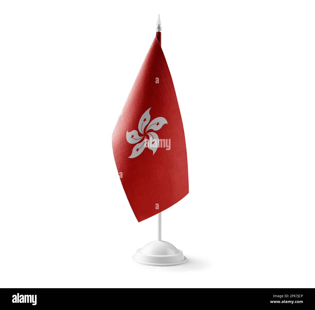 Piccola bandiera nazionale di Hong Kong su un bianco sfondo Foto Stock