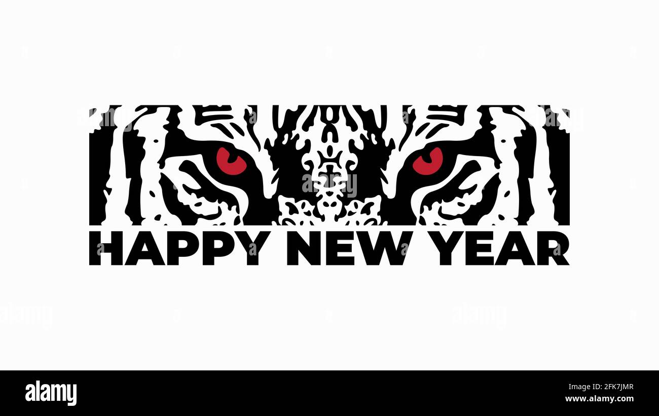 Felice anno nuovo 2022. Illustrazione vettoriale del volto astratto della tigre grunge con occhi rossi su sfondo bianco per il tuo disegno Illustrazione Vettoriale