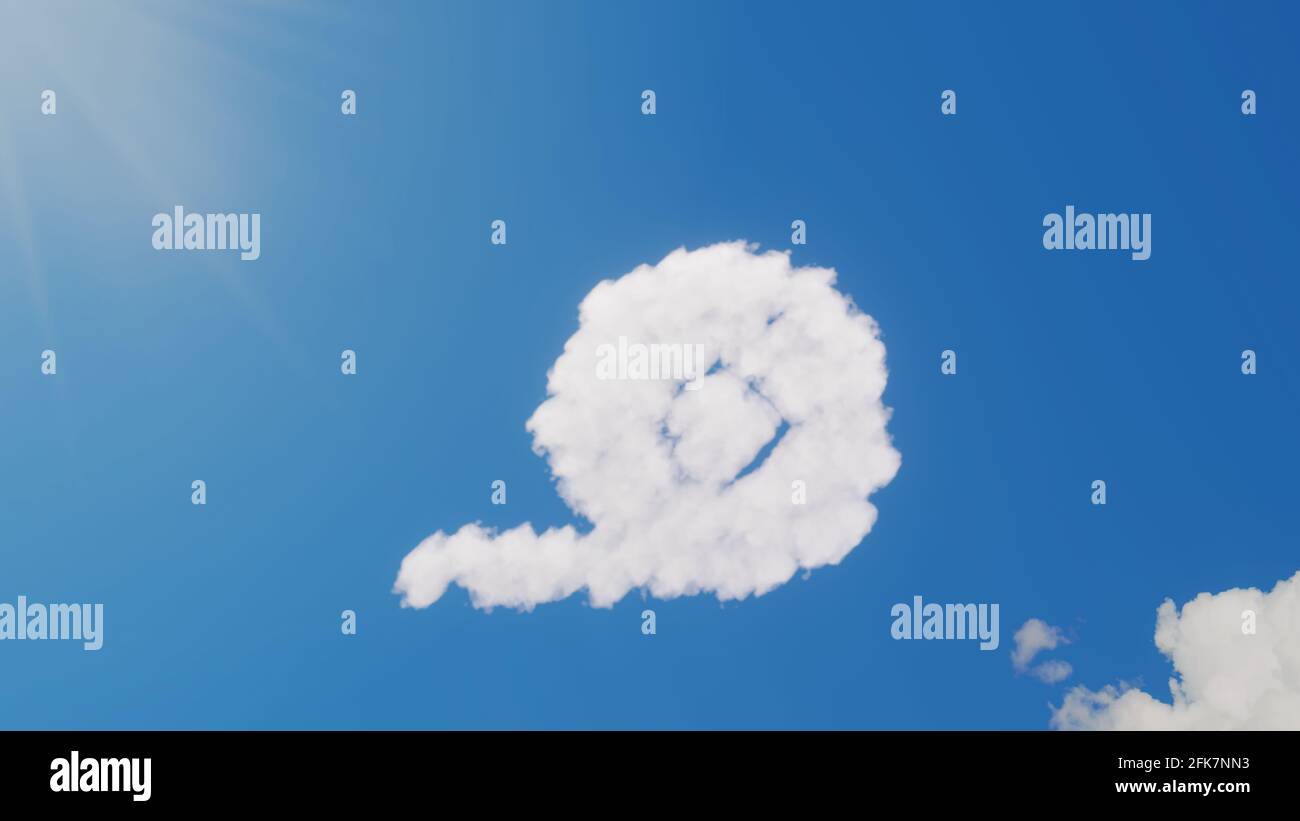 rendering 3d di nuvole bianche soffici a forma di simbolo di nastro su cielo blu con raggi solari Foto Stock