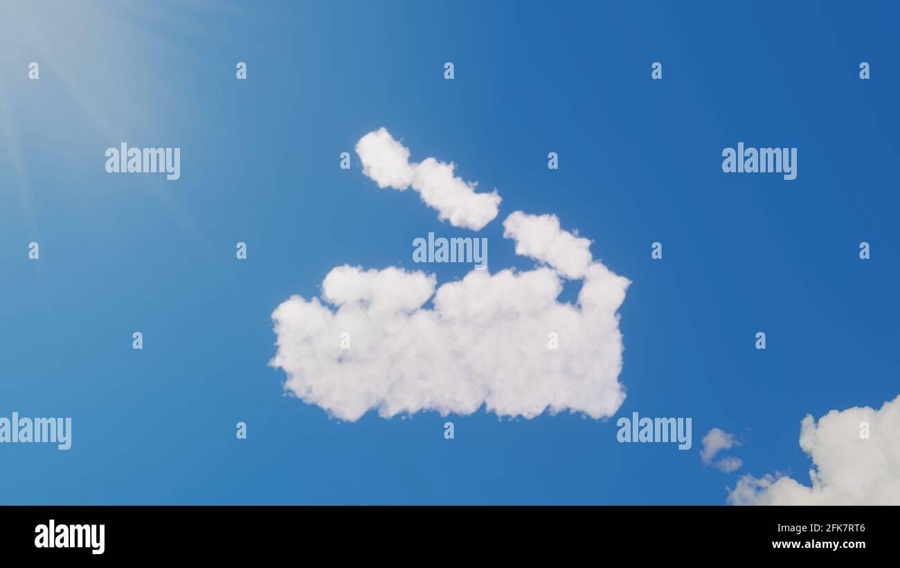 rendering 3d di nuvole bianche soffici a forma di simbolo di stampante aperta su cielo blu con raggi solari Foto Stock
