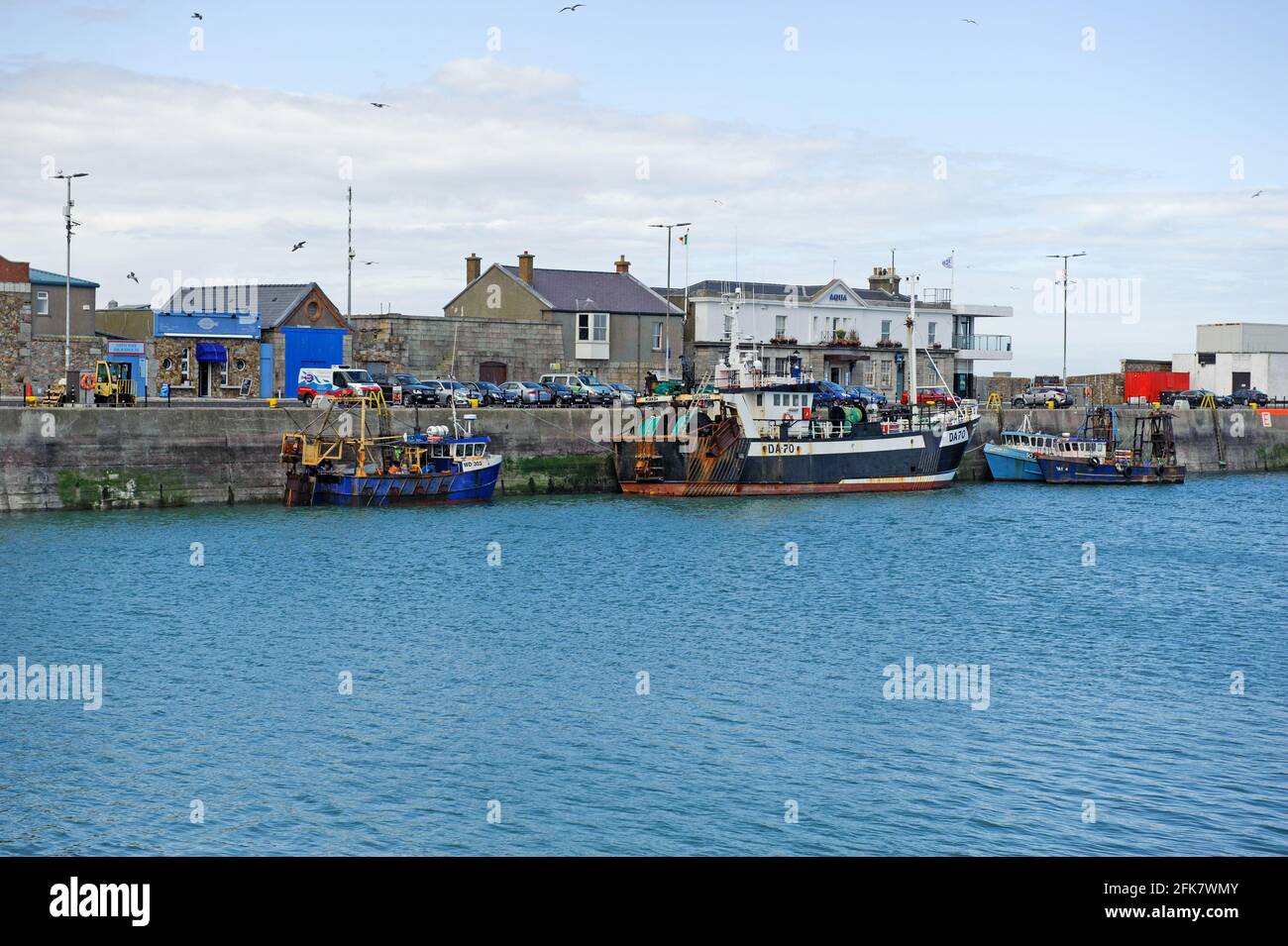 Barche da pesca ormeggiate nel porto di Howth, Dublino, Irlanda Foto Stock