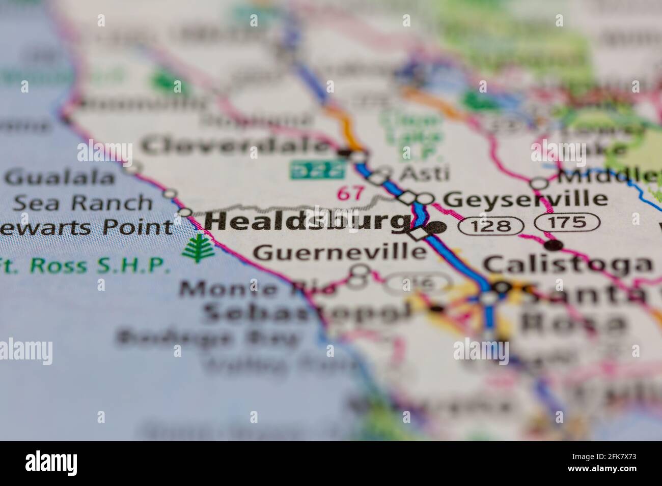 Healdsburg California USA mostrato su una mappa geografica o su una strada mappa Foto Stock