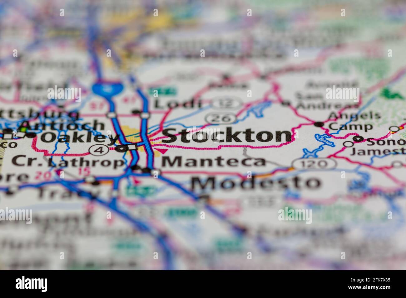 Stockton California USA mostrato su una mappa geografica o su una strada mappa Foto Stock