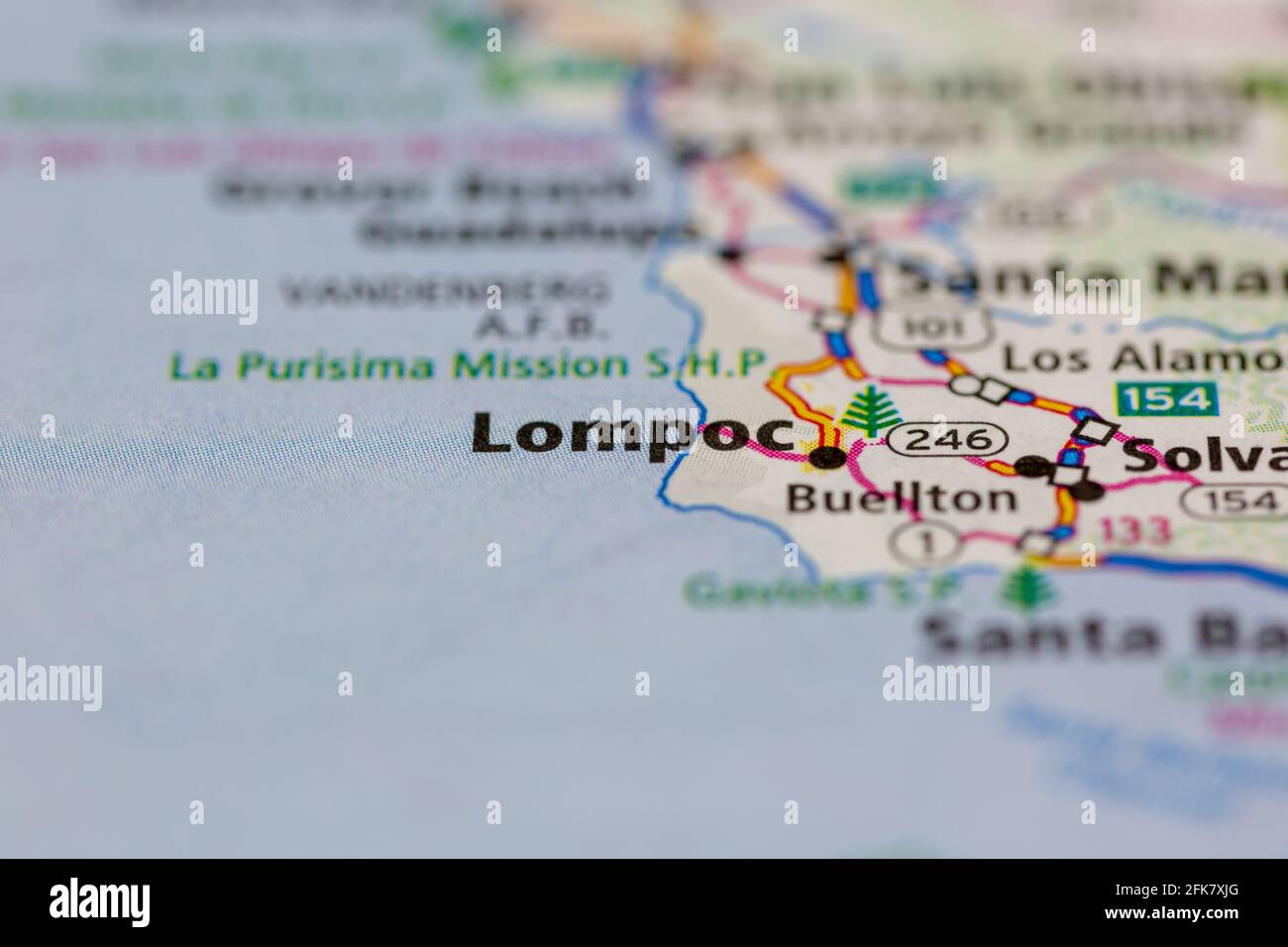 Lompoc California USA mostrato su una mappa o una strada geografica mappa Foto Stock