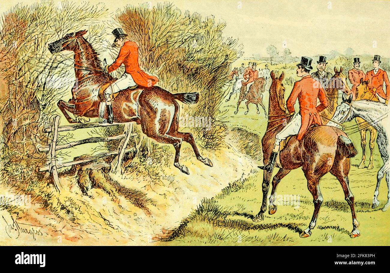 Colour Fox Hunting illustrazione dal libro ' The Best season record ' selezionato e ripubblicato da 'The Field' da Captain Pennell-Elmhirst, Edward 1845-1916; illustrato da John Sturgess, pubblicato a Londra da George Routledge e Sons 1884 Foto Stock