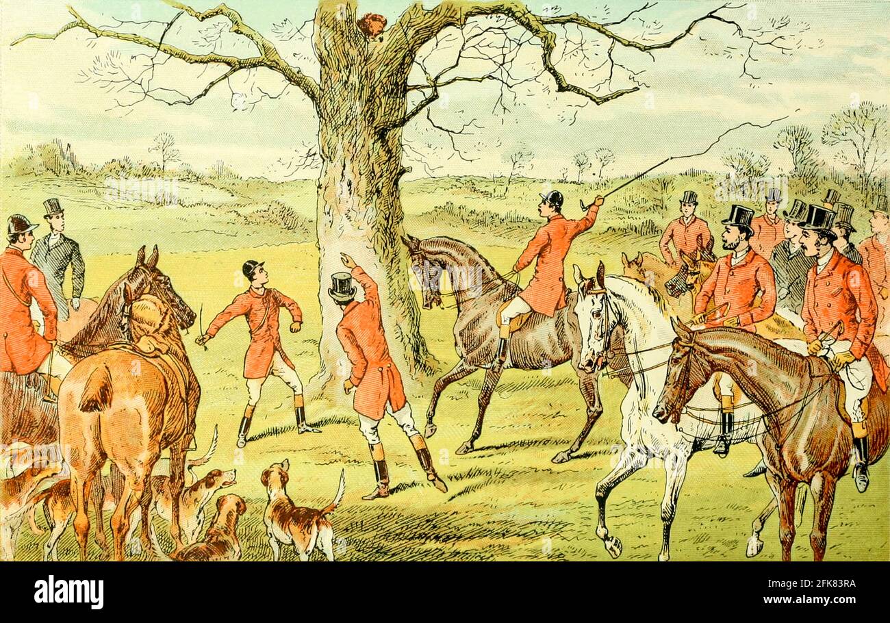 Colour Fox Hunting illustrazione dal libro ' The Best season record ' selezionato e ripubblicato da 'The Field' da Captain Pennell-Elmhirst, Edward 1845-1916; illustrato da John Sturgess, pubblicato a Londra da George Routledge e Sons 1884 Foto Stock