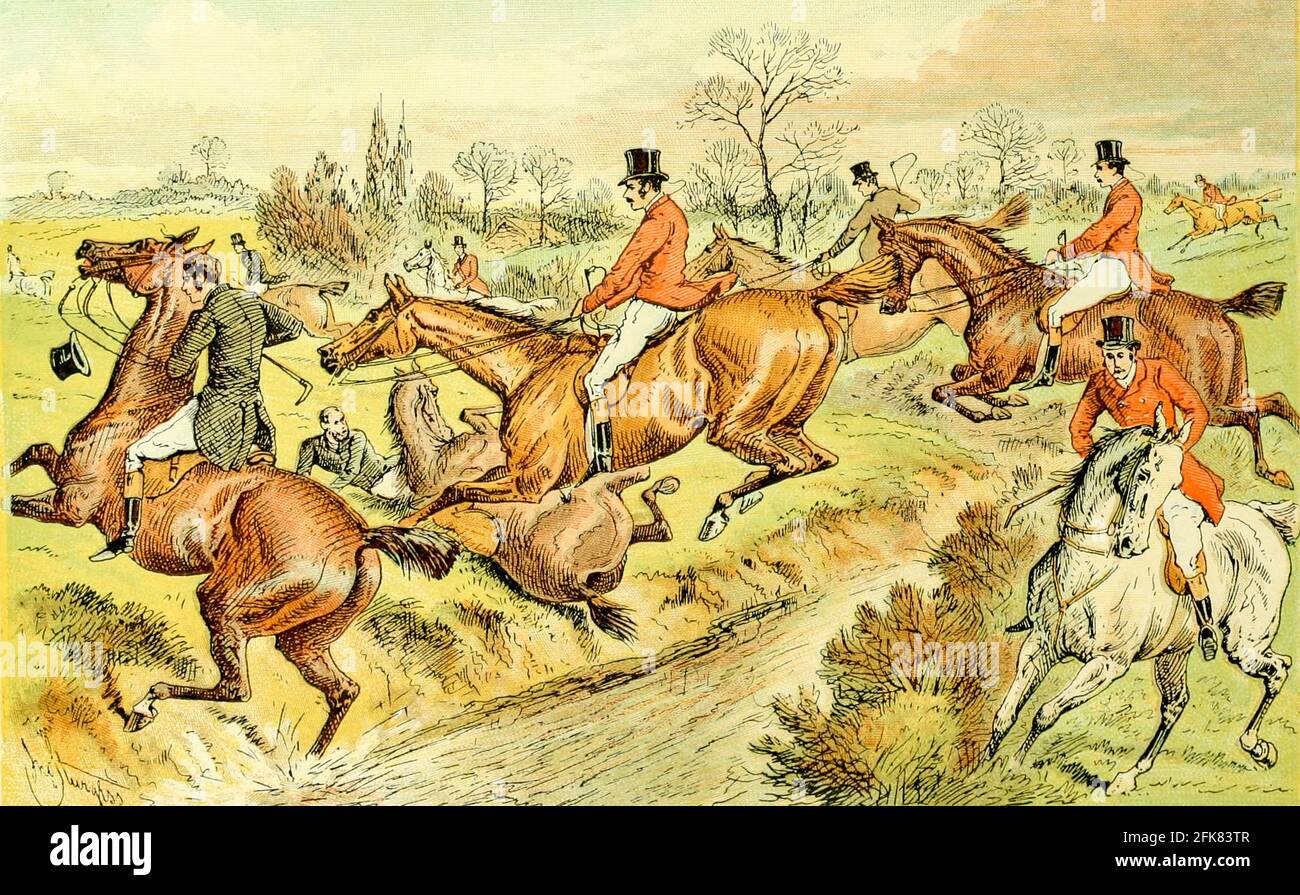 Colour Fox Hunting illustrazione dal libro ' The Best season record ' selezionato e ripubblicato da 'The Field' da Captain Pennell-Elmhirst, Edward 1845-1916; illustrato da John Sturgess, pubblicato a Londra da George Routledge e Sons 1884 Foto Stock