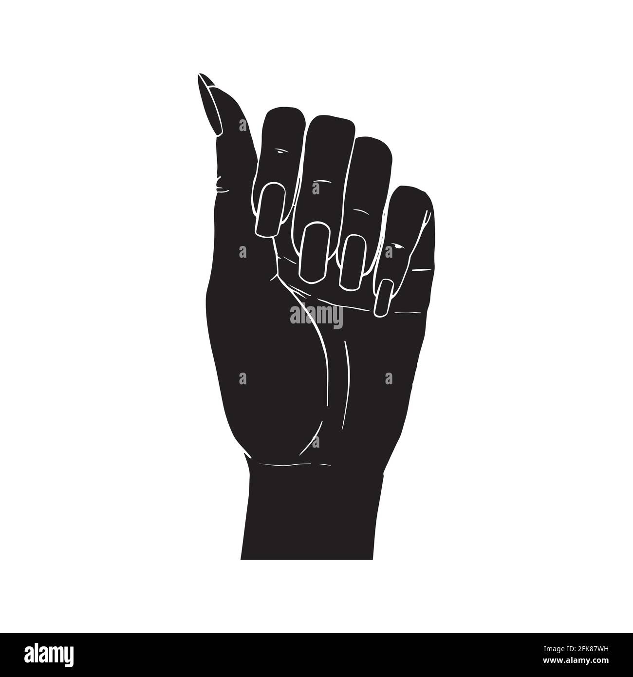 Silhouette vettoriale di una mano su sfondo bianco Illustrazione Vettoriale