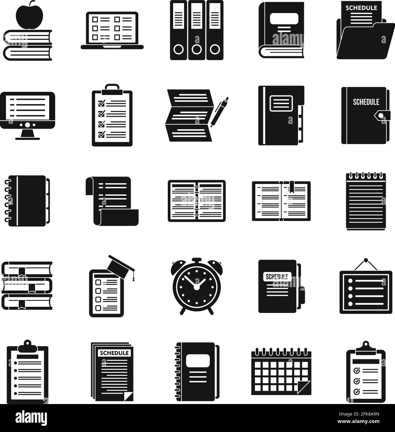 Set di icone del piano di sillabus, stile semplice Illustrazione Vettoriale